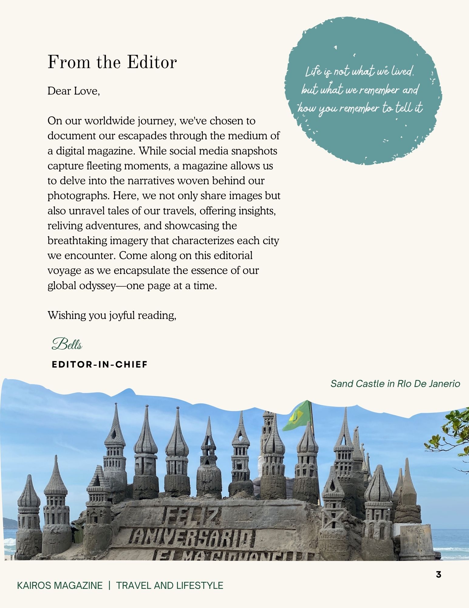 Letter from the editor of the Brazil travel guide