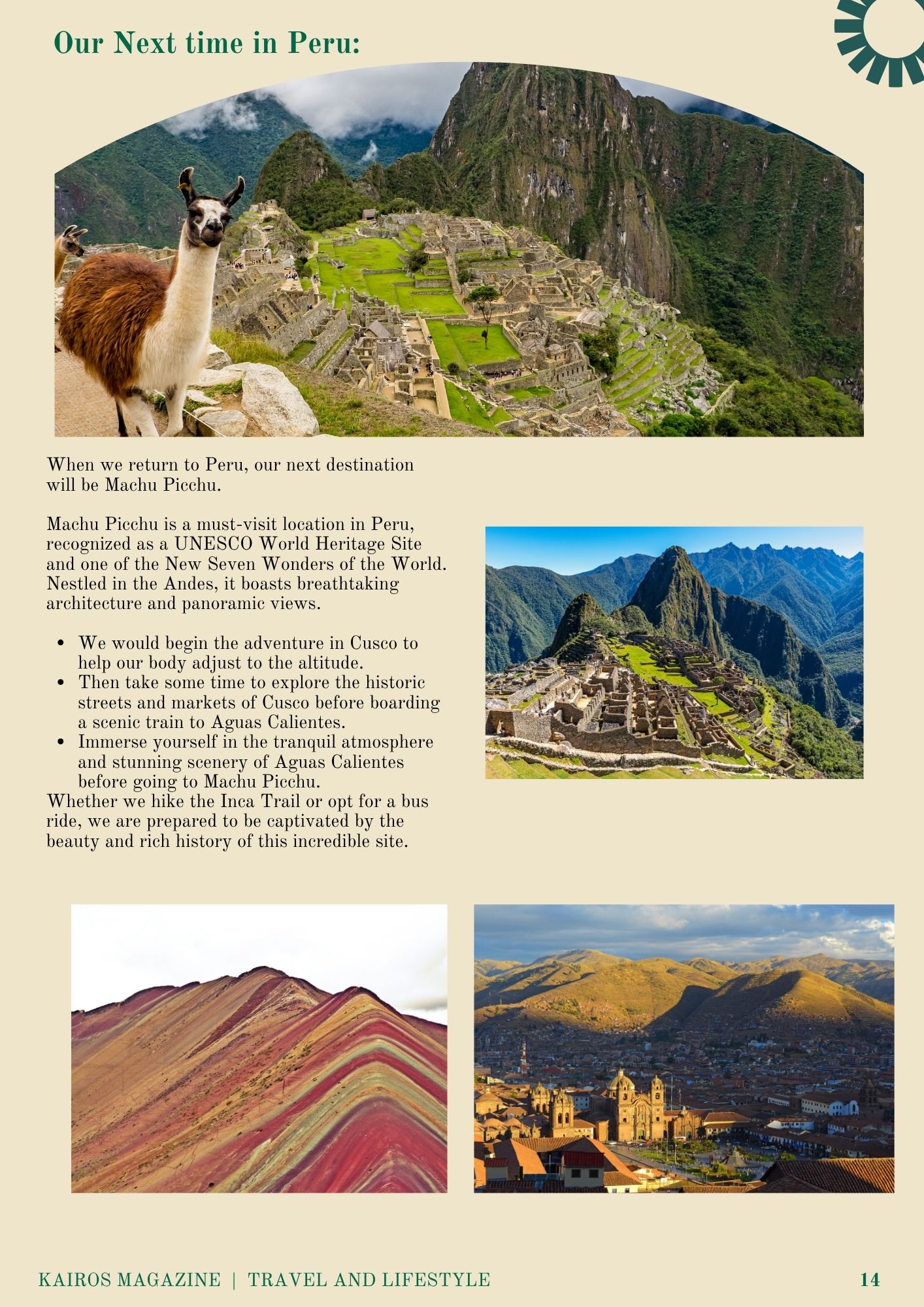 Activities and destinations in next time in Peru