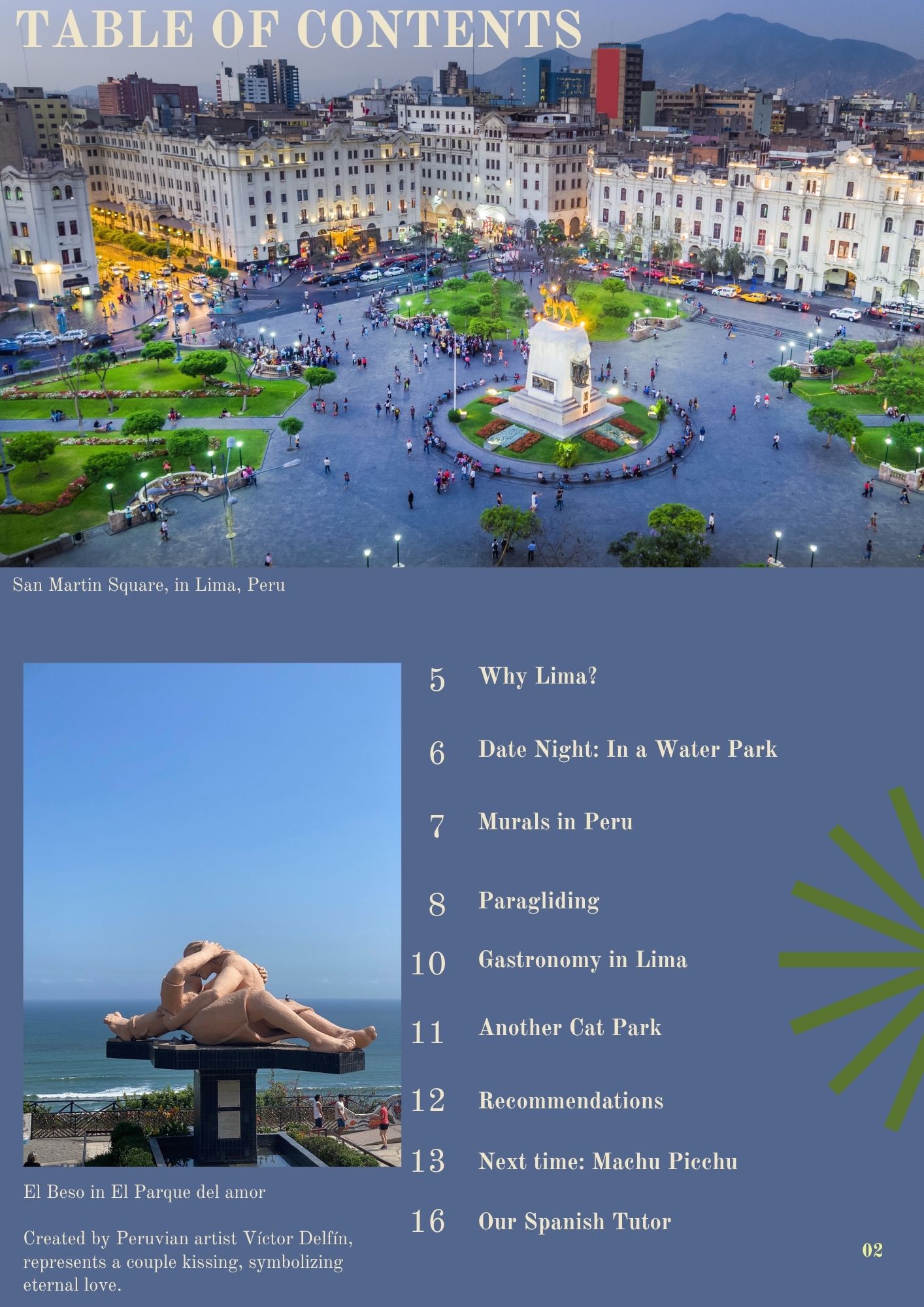 Table of contents for Peru travel guide