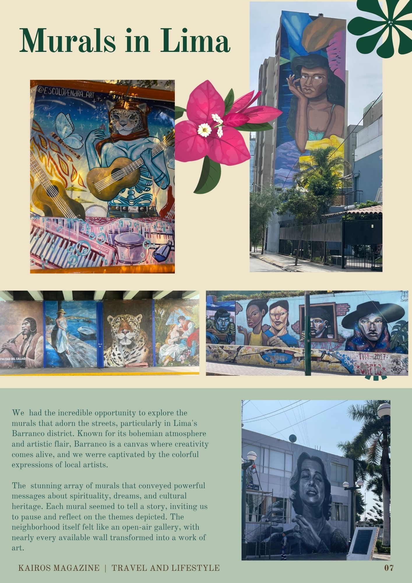 Street murals showcasing Peruvian culture
