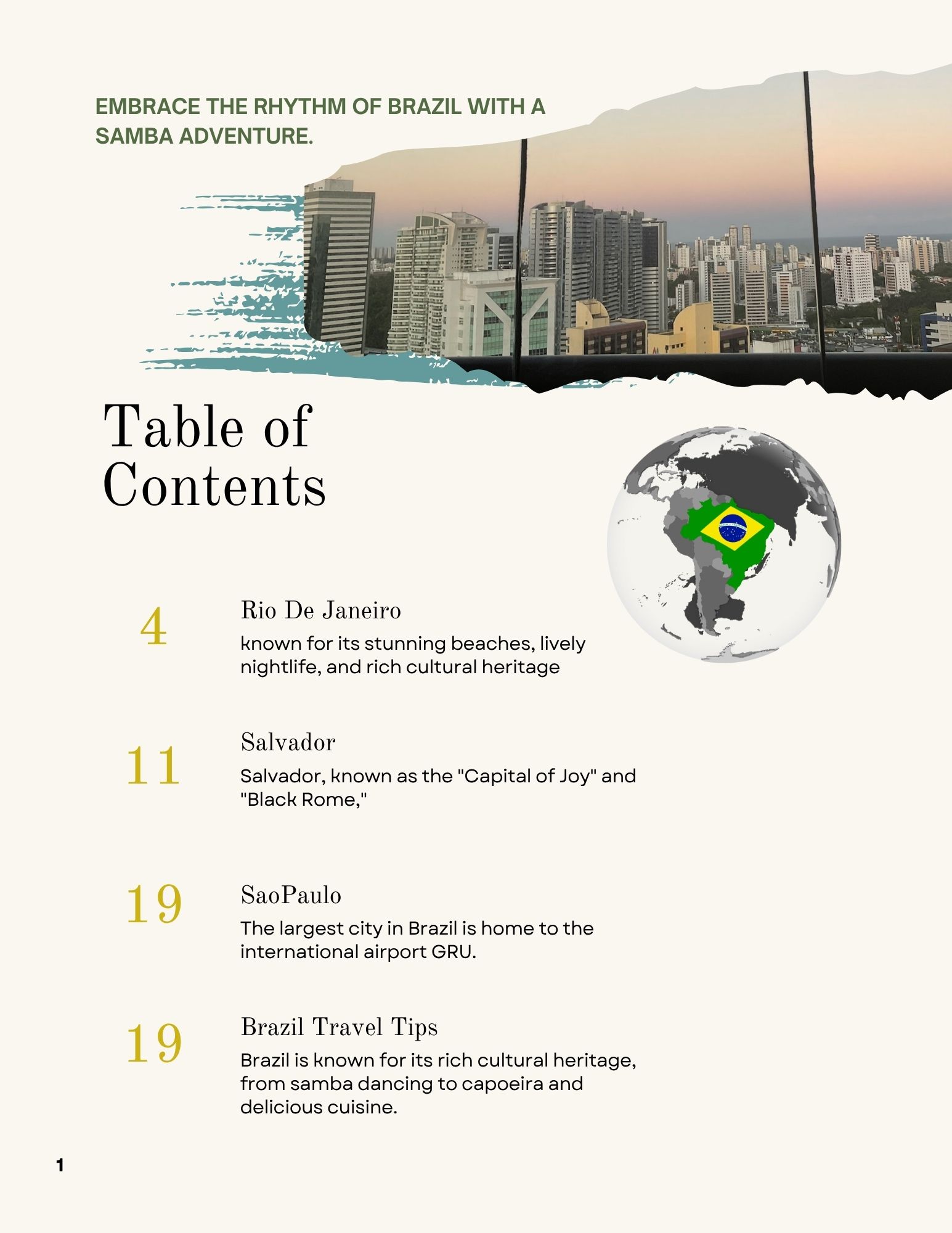 Table of contents for Brazil travel guide